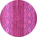 Round Machine Washable Abstract Pink Modern Rug, wshabs2884pnk