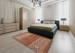 Abstract Light Copper Gold Modern Rug in a Bedroom, abs2884