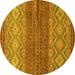 Round Machine Washable Abstract Yellow Modern Rug, wshabs2884yw