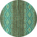 Round Machine Washable Abstract Turquoise Modern Area Rugs, wshabs2884turq