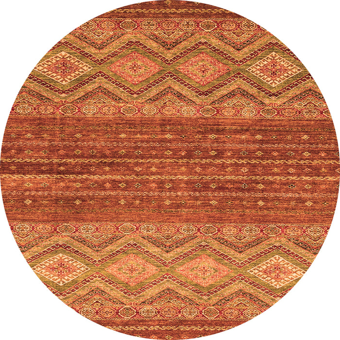 Round Machine Washable Abstract Orange Modern Area Rugs, wshabs2884org