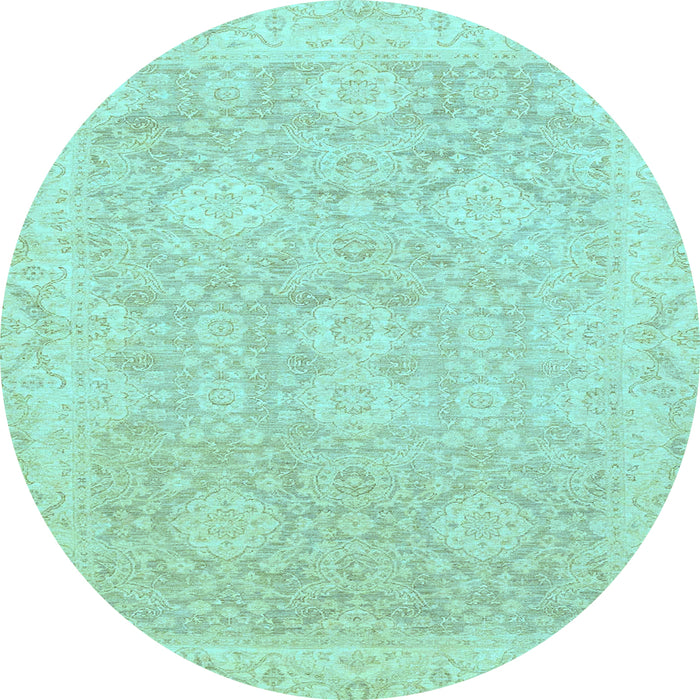 Round Machine Washable Oriental Light Blue Traditional Rug, wshabs2885lblu