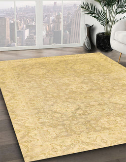 Abstract Chrome Gold Yellow Oriental Rug in Family Room, abs2885