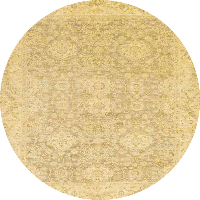 Round Abstract Chrome Gold Yellow Oriental Rug, abs2885