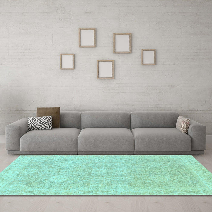 Machine Washable Oriental Light Blue Traditional Rug in a Living Room, wshabs2885lblu