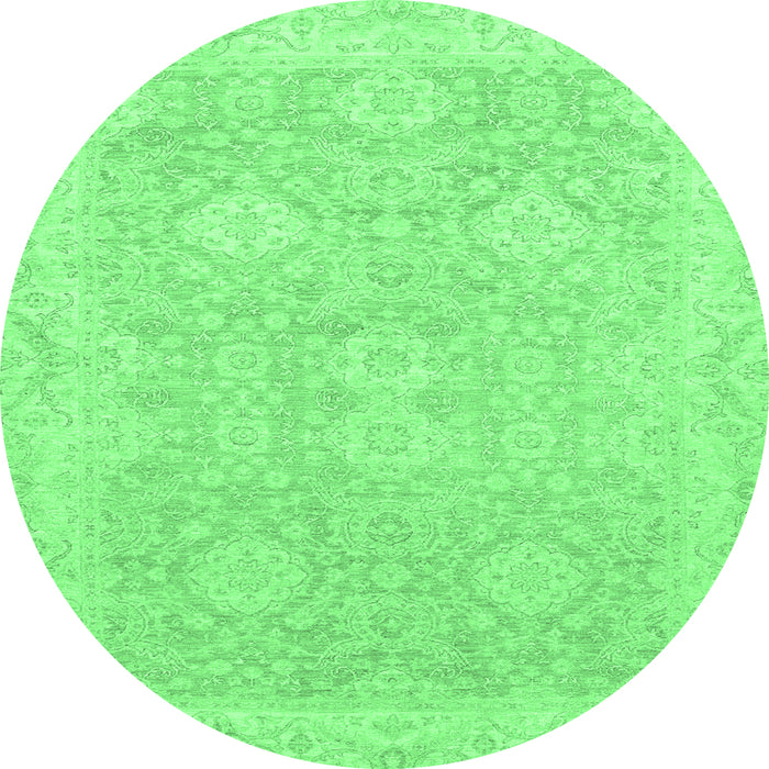 Round Machine Washable Oriental Emerald Green Traditional Area Rugs, wshabs2885emgrn