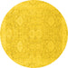 Round Machine Washable Oriental Yellow Traditional Rug, wshabs2885yw