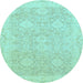 Round Oriental Light Blue Traditional Rug, abs2885lblu