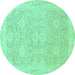 Round Oriental Turquoise Traditional Rug, abs2885turq