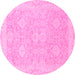 Round Machine Washable Oriental Pink Traditional Rug, wshabs2885pnk