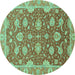 Round Oriental Turquoise Traditional Rug, abs2886turq