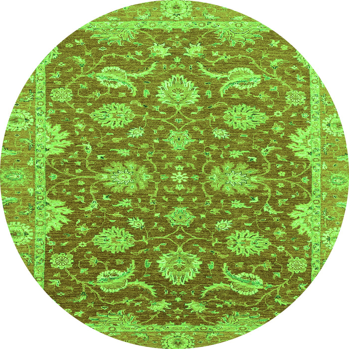 Round Machine Washable Oriental Green Traditional Area Rugs, wshabs2886grn