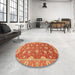 Round Abstract Orange Oriental Rug in a Office, abs2886