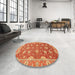 Round Machine Washable Abstract Orange Rug in a Office, wshabs2886