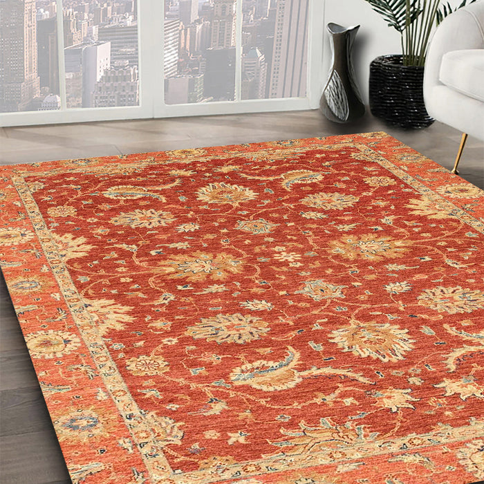 Abstract Orange Oriental Rug in Family Room, abs2886