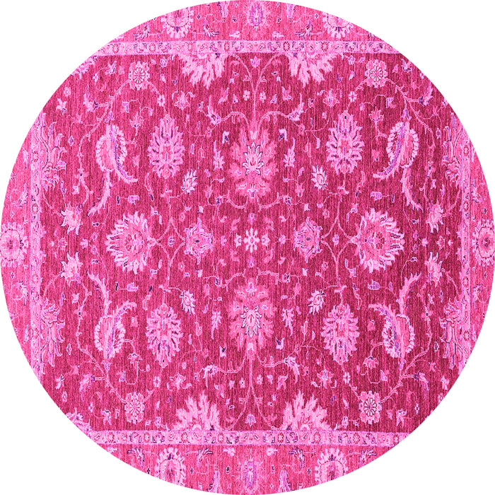 Round Machine Washable Oriental Pink Traditional Rug, wshabs2886pnk