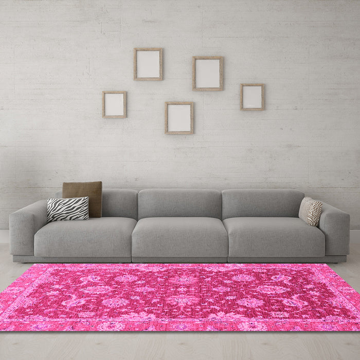 Machine Washable Oriental Pink Traditional Rug in a Living Room, wshabs2886pnk