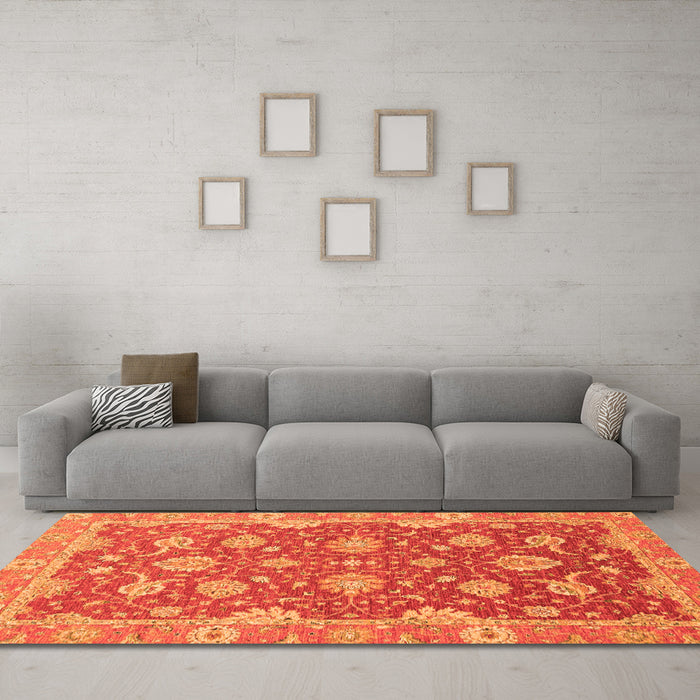 Machine Washable Oriental Orange Traditional Area Rugs in a Living Room, wshabs2886org