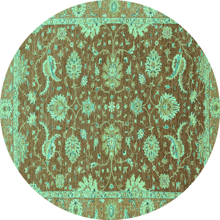 Round Machine Washable Oriental Turquoise Traditional Area Rugs, wshabs2886turq