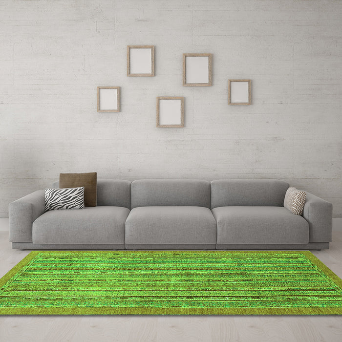 Machine Washable Abstract Green Modern Area Rugs in a Living Room,, wshabs2887grn