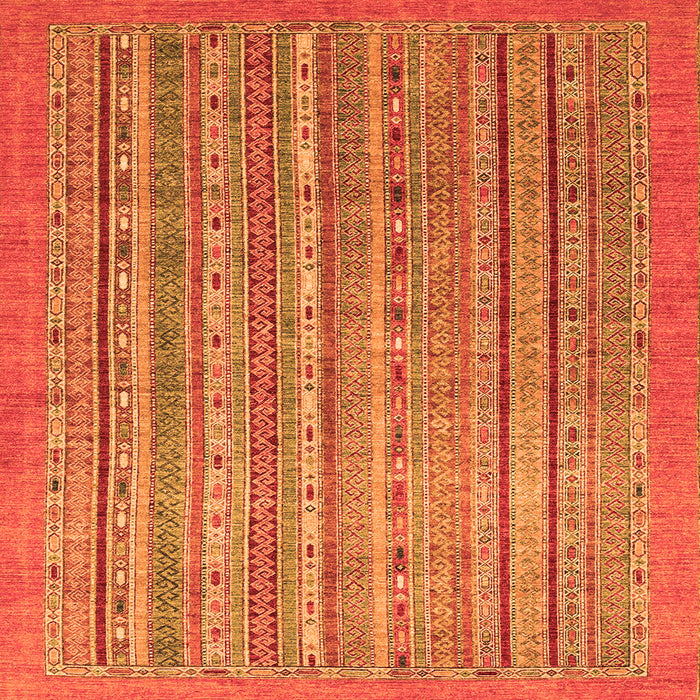 Square Machine Washable Abstract Orange Modern Area Rugs, wshabs2887org