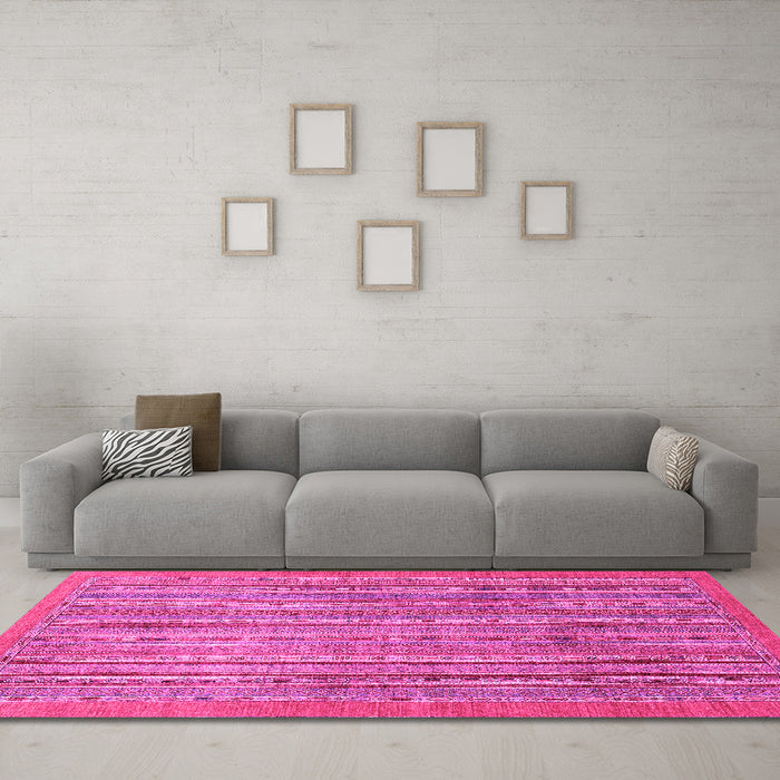 Machine Washable Abstract Pink Modern Rug in a Living Room, wshabs2887pnk