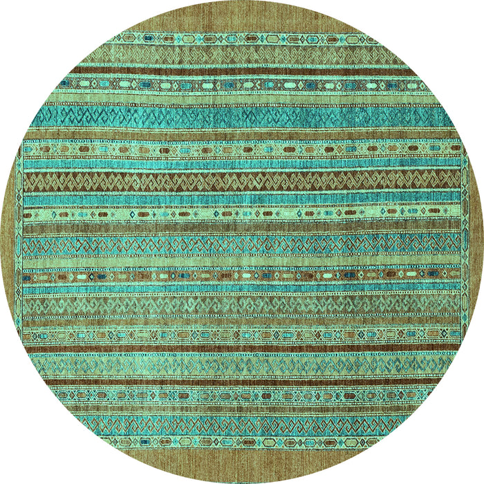 Round Machine Washable Abstract Turquoise Modern Area Rugs, wshabs2887turq