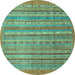 Round Machine Washable Abstract Turquoise Modern Area Rugs, wshabs2887turq