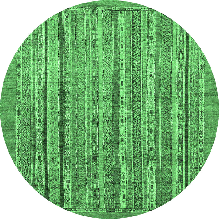 Round Machine Washable Abstract Emerald Green Modern Area Rugs, wshabs2887emgrn