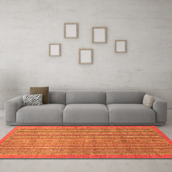 Machine Washable Abstract Orange Modern Area Rugs in a Living Room, wshabs2887org