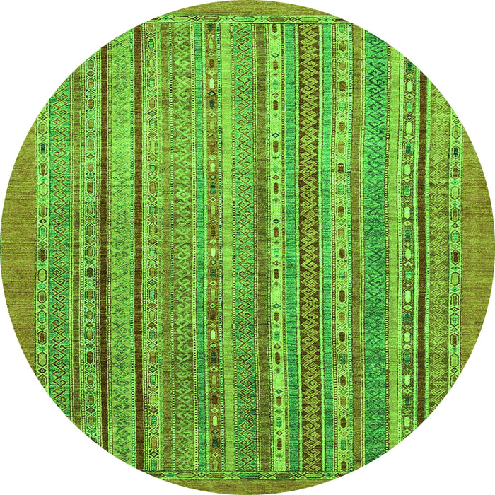 Round Machine Washable Abstract Green Modern Area Rugs, wshabs2887grn