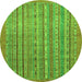 Round Machine Washable Abstract Green Modern Area Rugs, wshabs2887grn