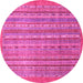 Round Machine Washable Abstract Pink Modern Rug, wshabs2887pnk