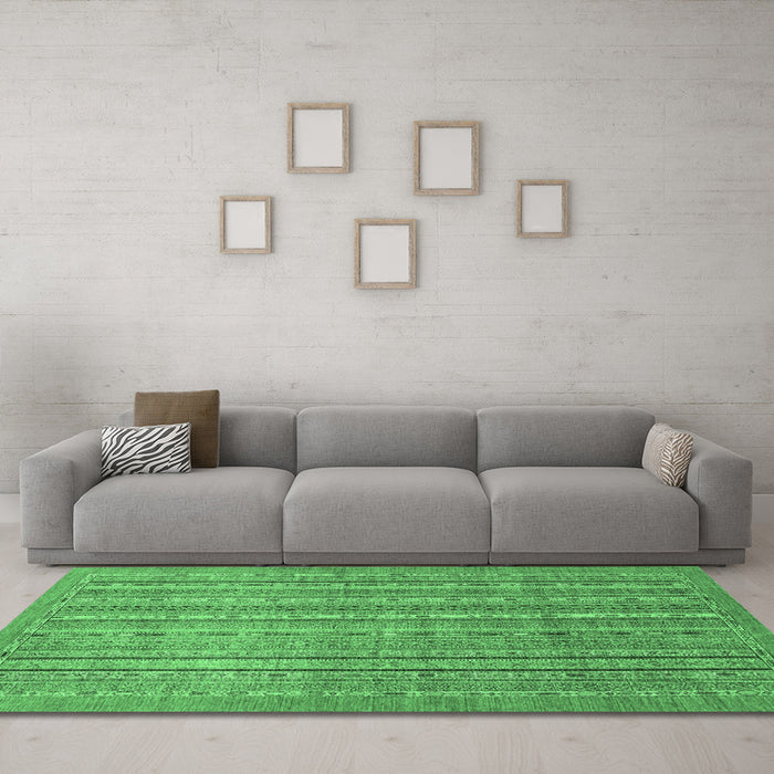 Machine Washable Abstract Emerald Green Modern Area Rugs in a Living Room,, wshabs2887emgrn