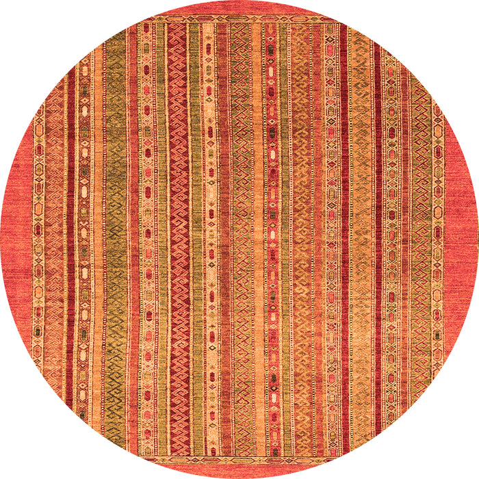 Round Machine Washable Abstract Orange Modern Area Rugs, wshabs2887org
