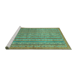 Sideview of Machine Washable Abstract Turquoise Modern Area Rugs, wshabs2887turq