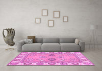 Machine Washable Abstract Pink Modern Rug, wshabs2888pnk