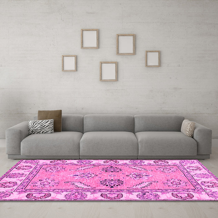 Machine Washable Abstract Pink Modern Rug in a Living Room, wshabs2888pnk