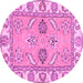 Round Machine Washable Abstract Pink Modern Rug, wshabs2888pnk