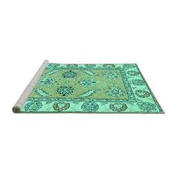 Sideview of Machine Washable Abstract Turquoise Modern Area Rugs, wshabs2888turq