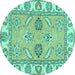 Round Abstract Turquoise Modern Rug, abs2888turq