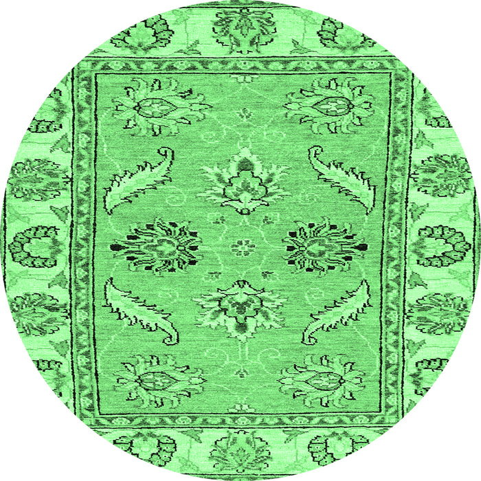Round Machine Washable Abstract Emerald Green Modern Area Rugs, wshabs2888emgrn