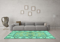 Machine Washable Abstract Turquoise Modern Rug, wshabs2888turq