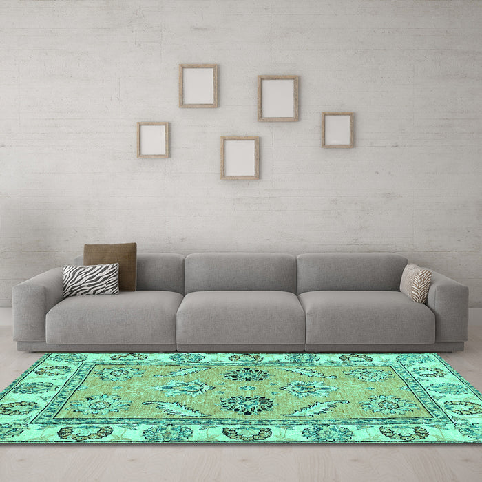 Machine Washable Abstract Turquoise Modern Area Rugs in a Living Room,, wshabs2888turq