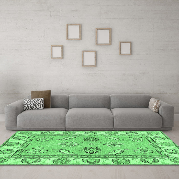 Machine Washable Abstract Emerald Green Modern Area Rugs in a Living Room,, wshabs2888emgrn