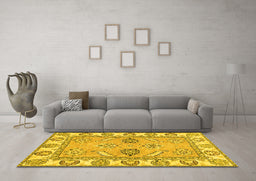 Machine Washable Abstract Yellow Modern Rug in a Living Room, wshabs2888yw