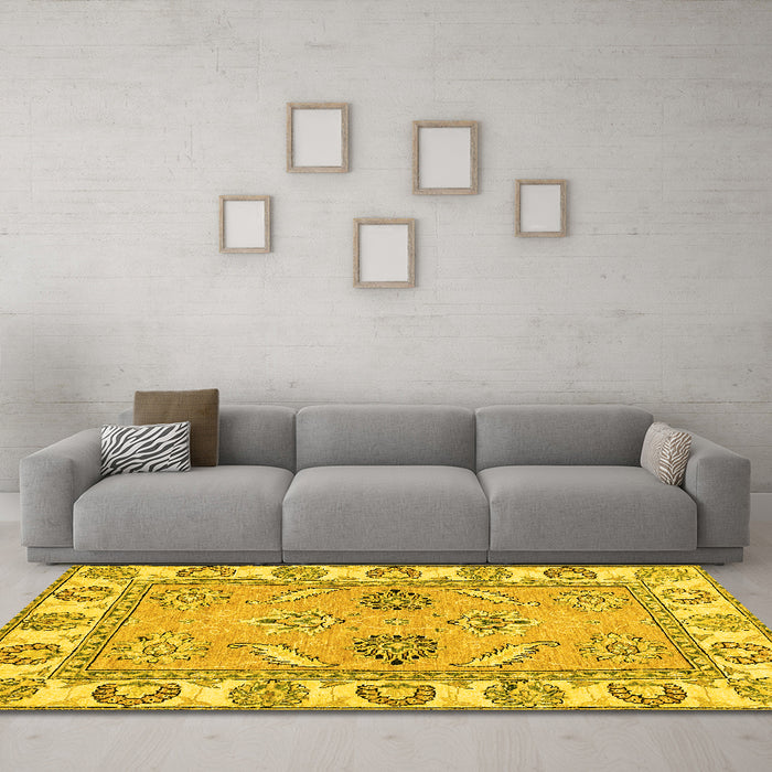 Machine Washable Abstract Yellow Modern Rug in a Living Room, wshabs2888yw