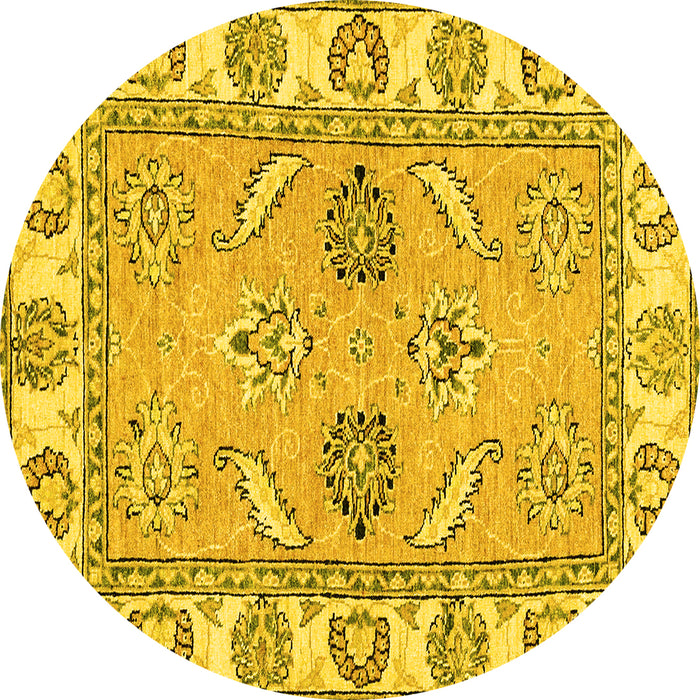 Round Abstract Yellow Modern Rug, abs2888yw