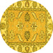 Round Abstract Yellow Modern Rug, abs2888yw