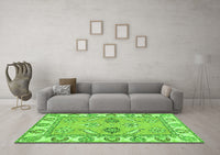 Machine Washable Abstract Green Modern Rug, wshabs2888grn